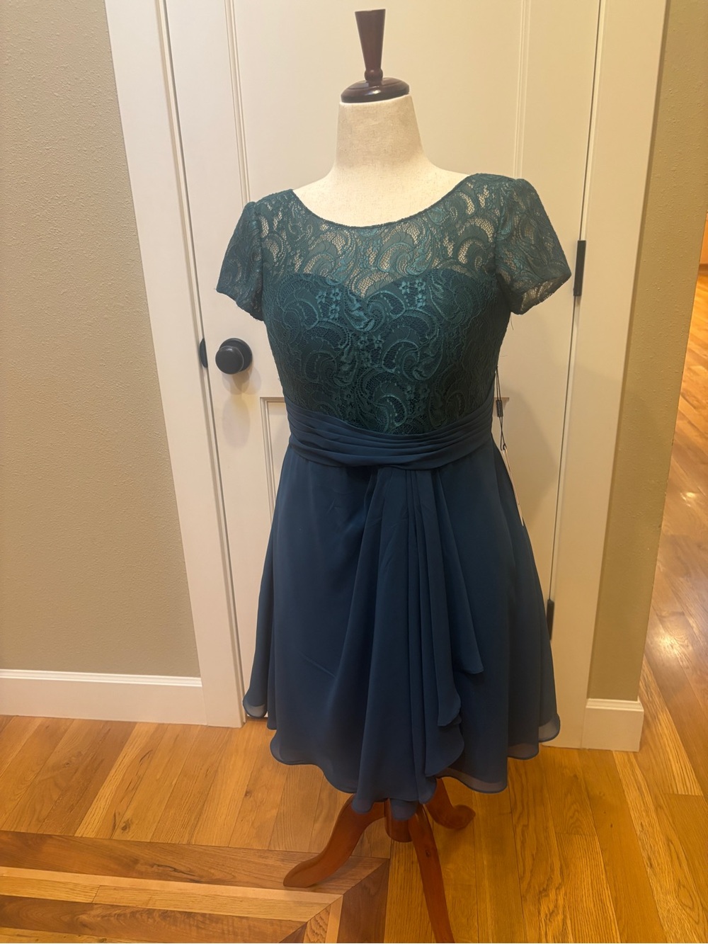 JJs House Teal Lace Chiffon Short Sleeve Dress